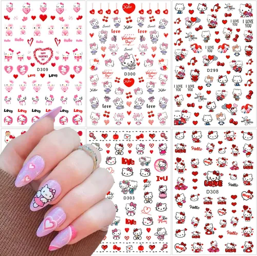 Miniatura 9 de 8 hojas de calcomanías de uñas de gato para arte de uñas, lindas calcomanías de uñas para uñas acrílicas, autoadhesivas 3D, diseño de uñas kawaii