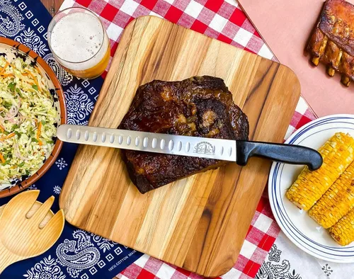 Miniatura 4 de SPITJACK Cuchillo de pechuga ahumada para barbacoa para tallar y rebanar carne - SS, borde Granton, hoja de 11 pulgadas