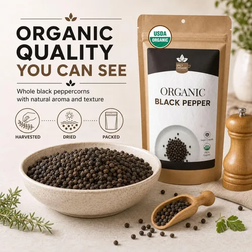 Miniatura 7 de Spicy Organic Ceylon - Granos de pimienta negra enteros de 4 onzas – Certificado USDA y Kosher, sin gluten y sin OMG – Pimienta orgánica pura