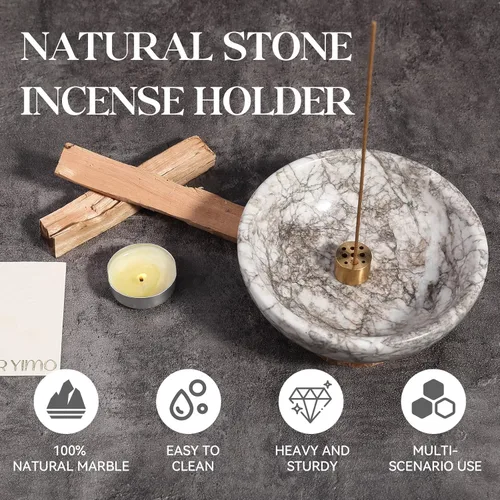 Miniatura 3 de Koville Soporte de incienso de mármol natural, soporte de incienso para palos con 9 agujeros, quemador de incienso hecho a mano, atrapador