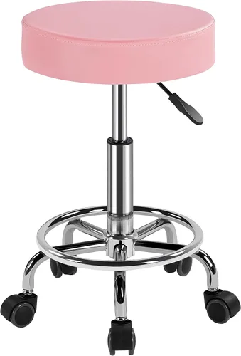 Miniatura 10 de Yaheetech Silla de spa ajustable con ruedas, taburete redondo pequeño, silla de tatuaje, color negro