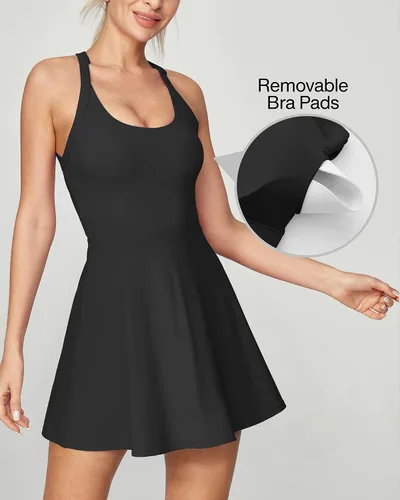 Miniatura 4 de Heathyoga Vestido de tenis con pantalones cortos y sujetador integrados, vestido atlético para mujer, de verano, con corte y torsión, para golf
