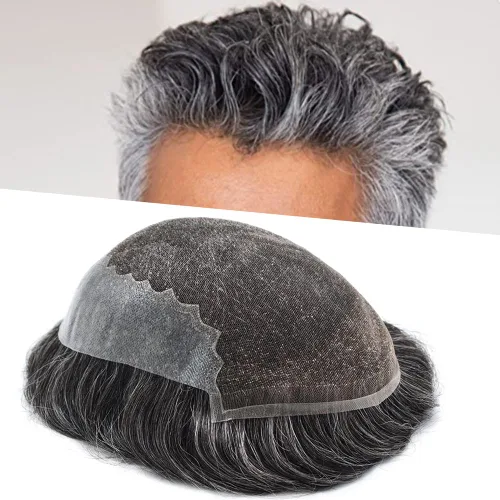 Miniatura 51 de Mens Toupee Swiss Lace Mens Hair Piece Sistema de reemplazo de cabello para hombres Toupee para hombres Cabello humano nudo blanqueado protesis