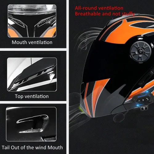Miniatura 5 de Casco Modular de Motocicleta Bluetooth Aprobado DOT/ECE de Cara Completa Abatible Anti-Empañamiento Doble Visera Casco con Altavoz Dual Incorporado