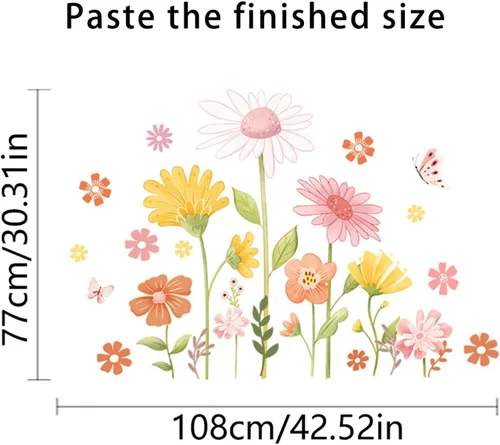 Miniatura 5 de Calcomanías de pared de flores bohemias, calcomanías de pared de margaritas y mariposas, PVC impermeable, autoadhesivas, arte floral, retro, se