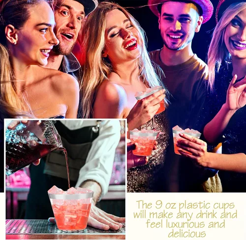 Miniatura 6 de Lounsweer 100 Piezas Vasos de Plástico con Borde de 9oz, Vasos de Cóctel Transparentes para Bodas, Copas de Vino Desechables Resistentes