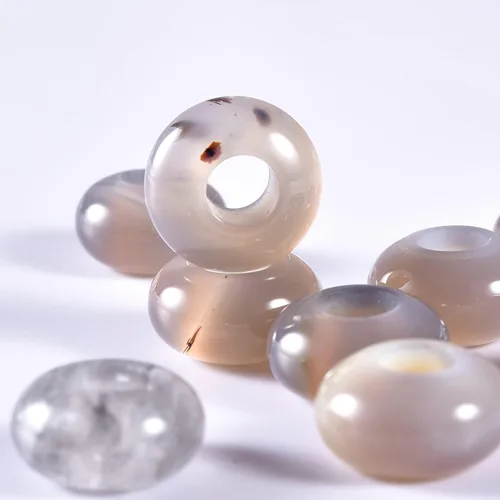 Miniatura 24 de Cuentas de piedra natural de agujero grande (0.23 a 0.236 pulgadas) pulidas Rondelle cuentas de piedras preciosas europeas para pulseras de dijes