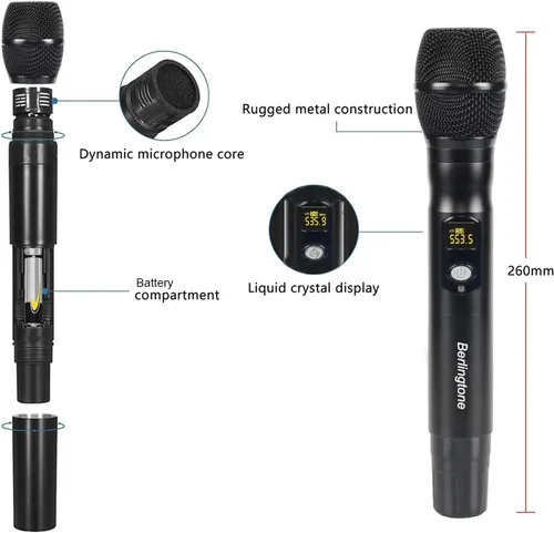 Miniatura 3 de Sistema de micrófono inalámbrico profesional, juego de micrófono inalámbrico UHF de 4 canales con 2 micrófonos de mano, 2 micrófonos