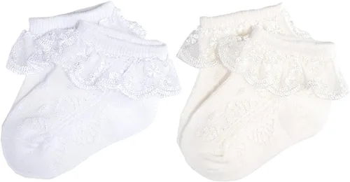 Epeius - Calcetines con detalle de vuelo de encaje y ojales para recién nacidos, bebés y niñas pequeñas (paquete de 2346)