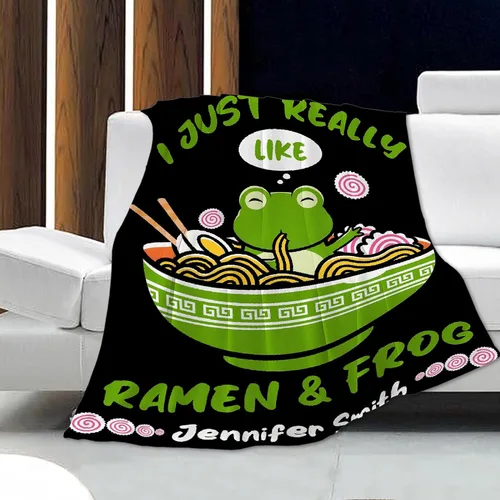 Miniatura 2 de Manta personalizada con nombre "I Just Really Like Noodle Frog", regalo divertido para niñas/niños, para sofá, cama, dormitorio, sala de estar