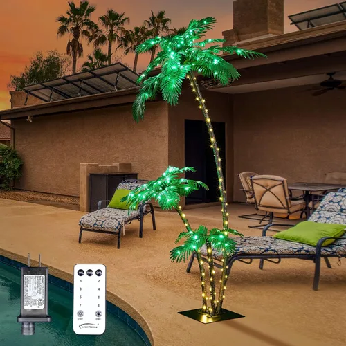 Miniatura 8 de Palmera artificial iluminada de 6 pies, 3 pies y 2 pies, decoración de palmera artificial para exteriores, 203 luces LED, árbol falso