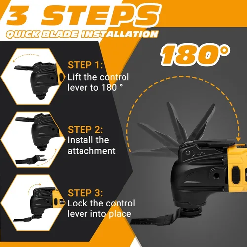 Miniatura 5 de bellaDimora Multiherramienta oscilante compatible con DeWalt 20V MAX, motor sin escobillas de 600 W (6000-20000 OPM), kit de accesorios de 23 piezas