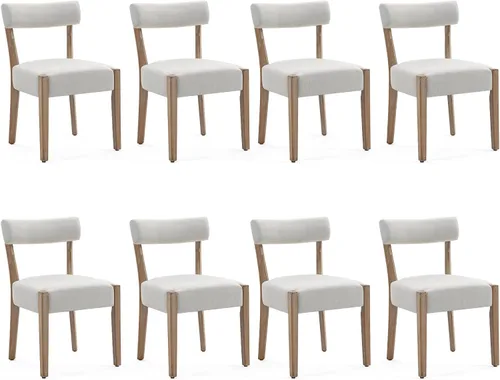 Miniatura 12 de ZJhome Sillas de comedor, paquete de 2 sillas de cocina de madera modernas de mediados de siglo con tapicería de lino, diseño tejido de respaldo