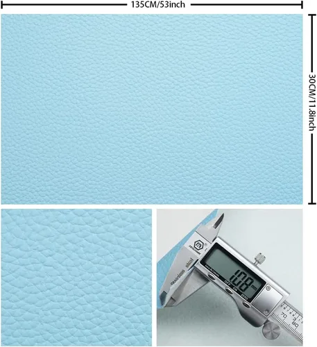 Miniatura 2 de Tela de cuero de imitación de textura litchi azul bebé PU 11.8x53.14 pulgadas (30x135 cm) de 1.13 mm de espesor para tapicería, manualidades