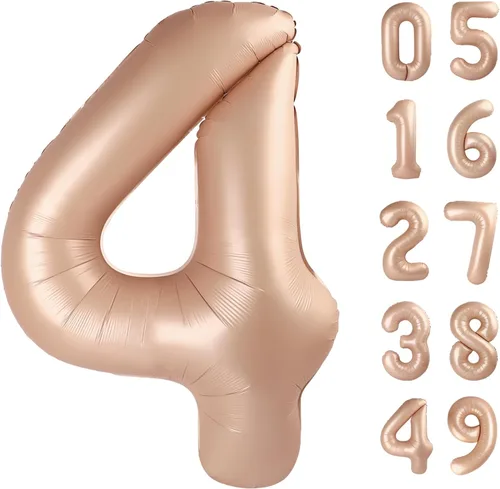 Miniatura 381 de Globo de cumpleaños número 4 dorado de 40 pulgadas, globos gigantes del número cuatro 14 24 34 40 44 2024, globos grandes de lámina de mylar para Oro
