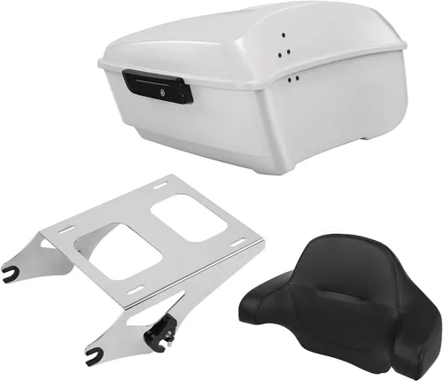 Miniatura 47 de TCT-MOTORPARTS Atlas Silver Metálico Maletero de Viaje Modificado con Respaldo y Montaje en Rack Adecuado para Harley Touring 14-25 Street Glide