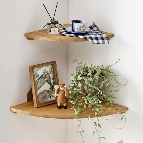 Estantes esquineros para montaje en pared, estantes flotantes de madera de roble de 10 pulgadas, juego de 2 estantes pequeños de extremo redondo
