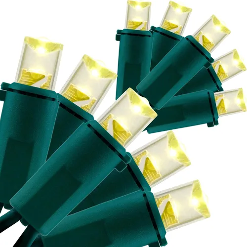 YULETIME Luces LED de Navidad de gran angular de color blanco cálido, 200 unidades, 50 pies, paquete de 2 hebras de 25 pies, 100 luces con