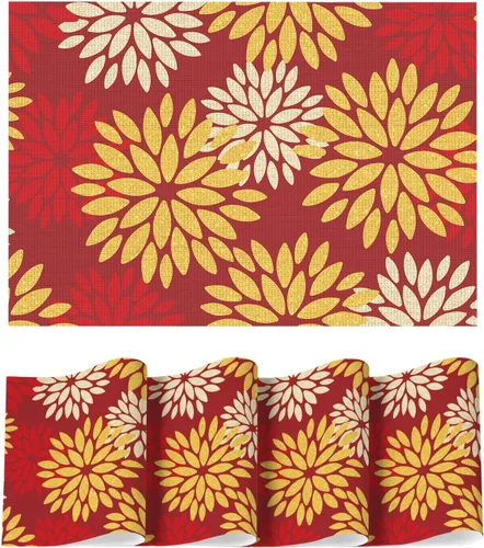 Miniatura 36 de Artoid Mode - Juego de 4 manteles individuales de vinilo con diseño floral, resistentes al calor, lavables, antideslizantes, de PVC, para decoración