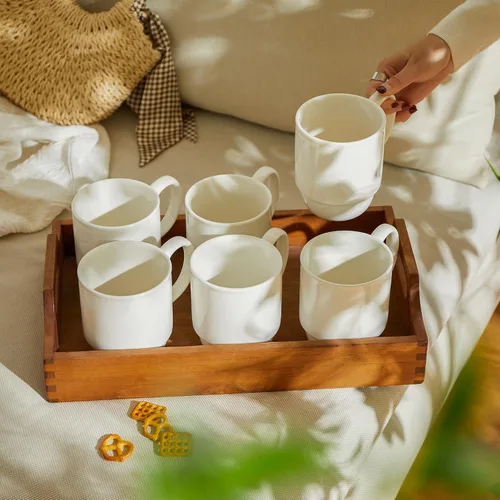 Miniatura 8 de Sweese Juego de tazas grandes de 21 onzas, juego de 6 tazas apilables de porcelana, tazas de café con asa para café, té y bebidas calientes