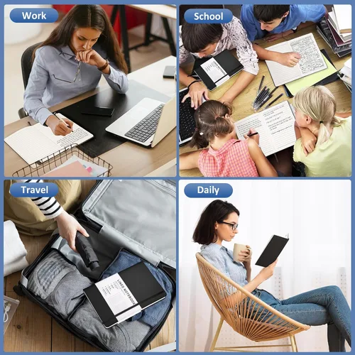 Miniatura 7 de Cuaderno diario rayado para mujeres y hombres, 200 páginas A5 diarios de tapa dura de cuero para escribir, viajes, escuela, oficina, trabajo, Negro
