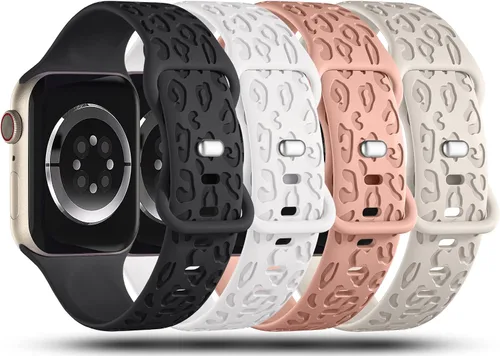 Miniatura 2 de CreateGreat - Paquete de 4 bandas grabadas con diseño de leopardo compatibles con Apple Watch para mujeres de 38mm 40mm 41mm 42mm 44mm 45mm 46mm