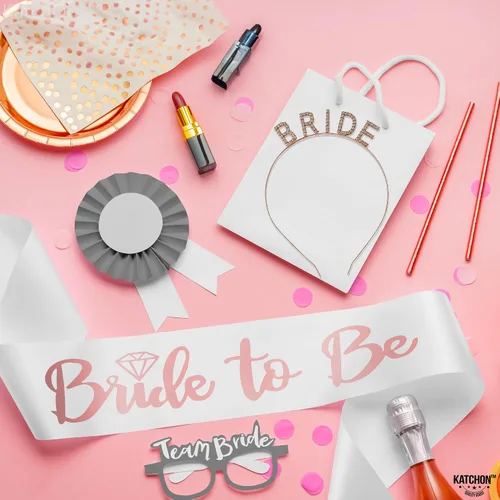 Miniatura 5 de KatchOn, Corona de novia de oro rosa y banda para la novia – Paquete de 2 Banda y diadema para novia Corona de novia para despedida de soltera