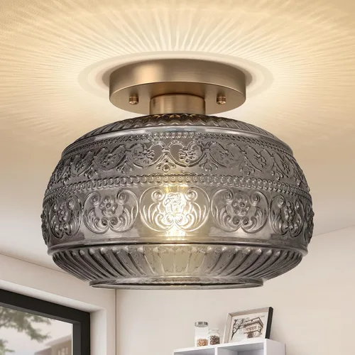 Miniatura 10 de Lámpara de Techo Semiempotrada, Luminaria Moderna Mejorada Cerca del Techo con Vidrio Transparente, Dorada, Iluminación Interior para Cocina