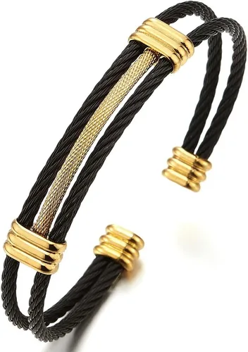 Miniatura 12 de Pulsera de acero inoxidable COOLSTEELANDBEYOND con cable trenzado ajustable para hombre y mujer