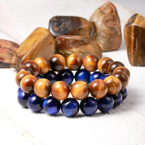 Miniatura 2 de Jewever Pulsera elástica unisex con piedras preciosas naturales de ojo de tigre (múltiples piezas)