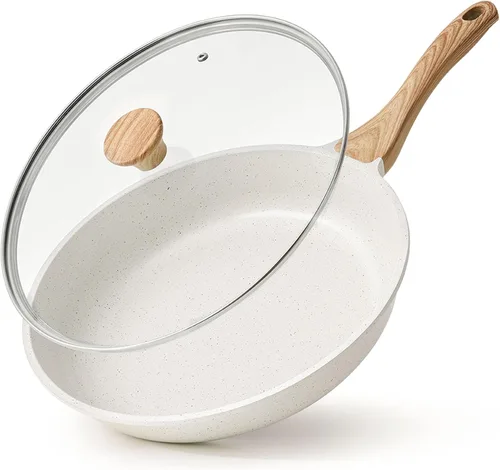 SENSARTE Sartén antiadherente de cerámica con tapa, 12.5 Pulgadas, Sartén de tortilla, Sartén de chef saludable sin tóxicos, Compatible con Cerámica