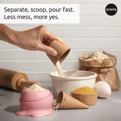 Miniatura 3 de OTOTO Coney Ice Cream Measuring Cups Set – Detachable Plastic Measuring Cup Set for Baking & Cooking, Cute Measuring Cups for Liquid, Cute Baking