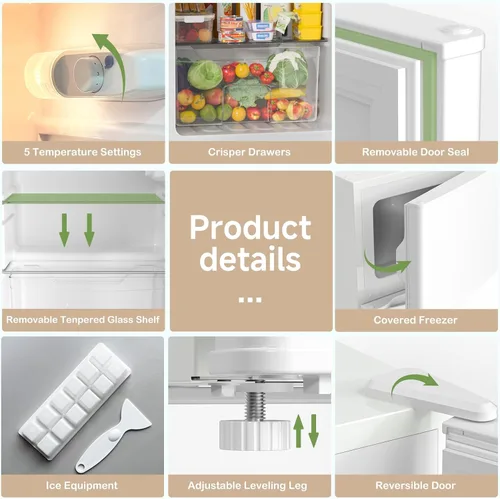 Miniatura 7 de BANGSON - Mini refrigerador con congelador, refrigerador pequeño de 2 puertas con congelador, mini refrigerador para dormitorio, 3.2 pies cúbicos