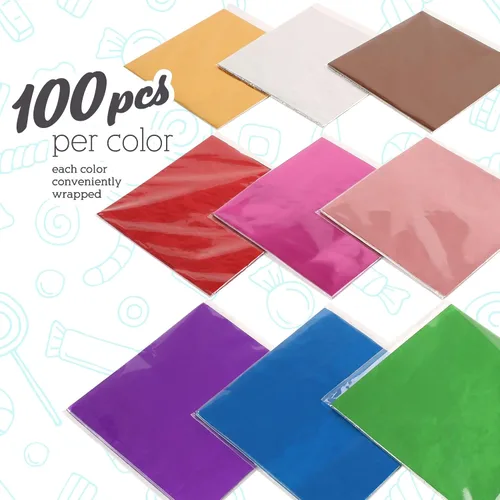 Miniatura 5 de LotFancy Envolturas de caramelos de aluminio para chocolates, 4 x 4 pulgadas, 900 piezas de papel de aluminio para envolver dulces, hojas cuadradas