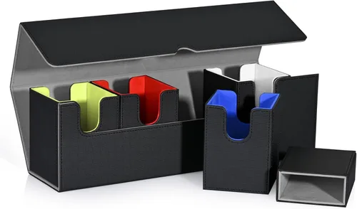 Miniatura 11 de UAONO Caja de cartas con bandeja de dados para MTG, funda de cartas 5 en 1 con capacidad para más de 800 tarjetas sin mangas, organizador magnético