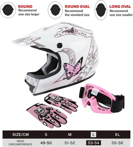 Miniatura 3 de TCT-MT - Casco juvenil/adulto + gafas + guantes DOT azul/rosa para niños, casco para ATV, casco para moto cross y campo traviesa en tallas S a XL