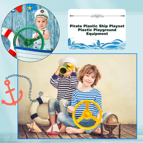 Miniatura 4 de Juego de 2 volantes de plástico pirata con herramientas de montaje para niños, parque infantil, gimnasio al aire libre (verde, amarillo)