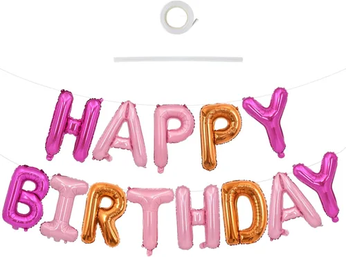 Miniatura 49 de TONIFUL Pancarta de Globos Negros de Feliz Cumpleaños de 16 Pulgadas con Letras de Papel de Aluminio Mylar, Cartel Banderín Reutilizable