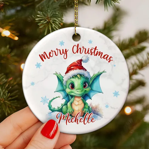 Miniatura 5 de Hyturtle Adorno de Navidad personalizado para amantes del dragón, adorno de cerámica con nombre personalizado de dragón de Navidad, regalos lindos