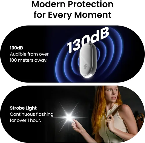 Miniatura 4 de Alarma de seguridad personal de 130 dB para mujeres con aplicación Apple Find My, sirena extra fuerte y luz estroboscópica, llavero de autodefensa