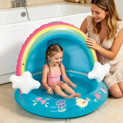 Miniatura 8 de Hiwena - Piscina para bebés con chorro y toldo de arco iris, 40 pulgadas, para niños de 1 a 3 años