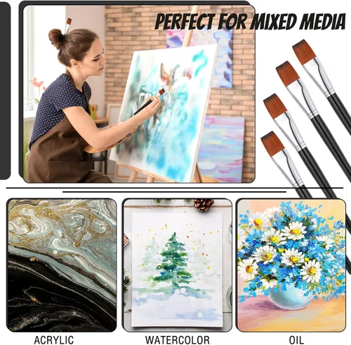 Miniatura 6 de Zonon 20 pinceles planos de pintura acrílica, accesorios de manualidades, premios de aula, regalos pequeños, pinceles de pintura de acuarela, a Negro