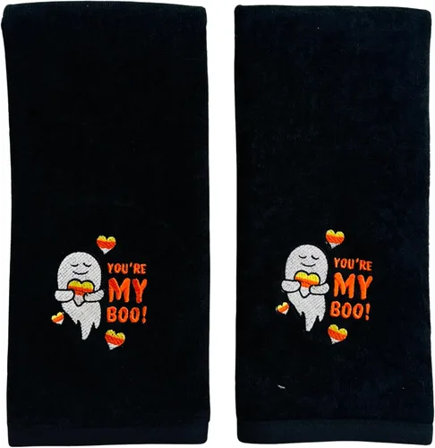 Miniatura 32 de Serafina Home Toallas de mano de baño de Halloween, fantasmas bordados, diseño Boo, juego de 2, color negro, 16 x 25 pulgadas