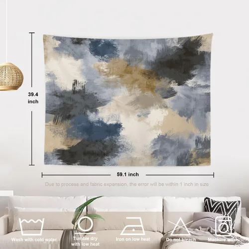 Miniatura 5 de Batmerry Tapiz de pintura abstracta apagado, trazos de expresión artística arte de pared, decoración para colgar, fibra de poliéster, blanco