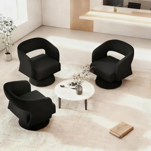 Miniatura 11 de ClinQ Silla giratoria de barril acento, juego de sillas redondas tapizadas de teddy extragrandes, silla de tocador moderna de lujo de 360°