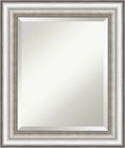Amanti Art Espejo de pared plateado de 25 x 21 pulgadas, espejo rectangular plateado de salón para baño, decoración de pared de sala de estar, marco