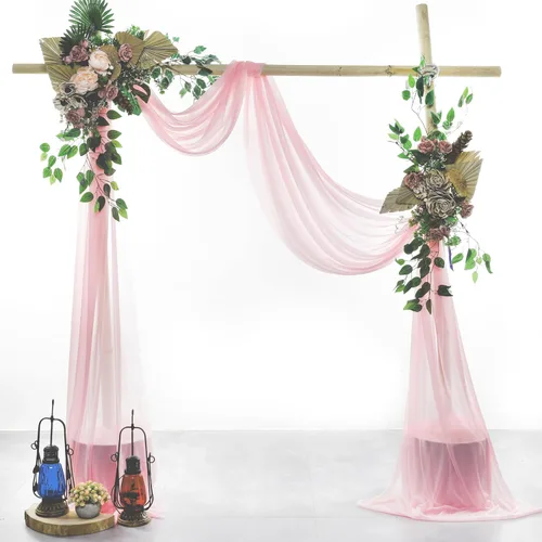 Miniatura 2 de MDS Paquete de 1 panel de cortina de arco de boda (30 pulgadas de ancho x 30 pies de largo) tela de gasa transparente para boda, ceremonia, Rosa