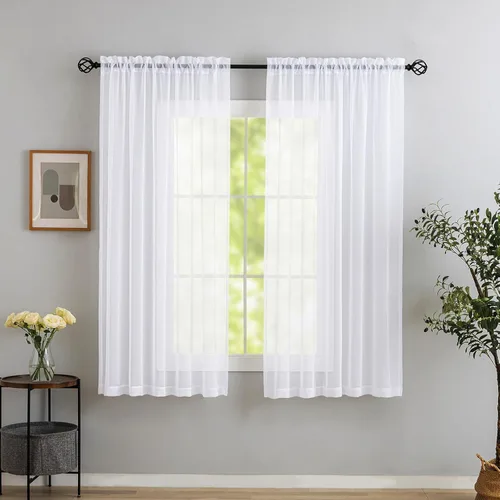 Miniatura 52 de Cortinas para ventana cortinas blancas traslúcidas de 90 pulgadas de largo, 2 paneles de cortinas de tul, paneles de ventana para cortinas de Blanco