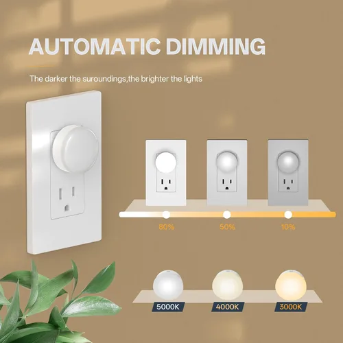 Miniatura 7 de Luz nocturna enchufable, mini luces nocturnas LED regulables para niños, sensor automático del atardecer al amanecer, lámpara nocturna de encendido