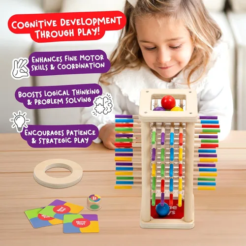 Miniatura 7 de Nene Toys BALLFALL - Juego de mesa de madera Montessori para niños de 3 a 9 años - Juguete educativo para habilidades motoras finas y pensamiento